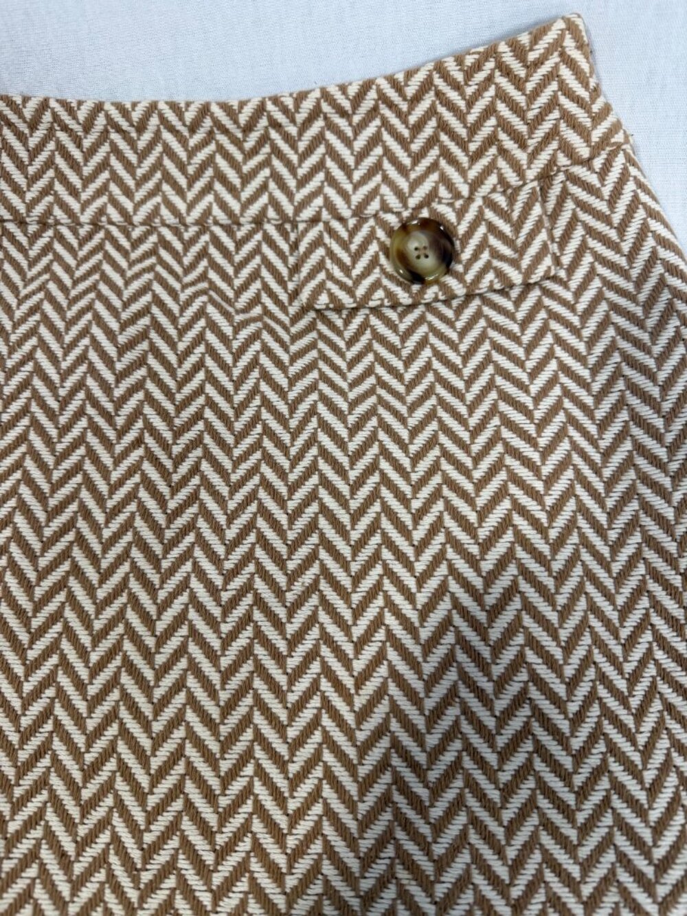 MICHAEL Michael Kors Tweed Herringbone Mini Skirt Brown Cream Faux Pocket Sz10 - Picture 3 of 9